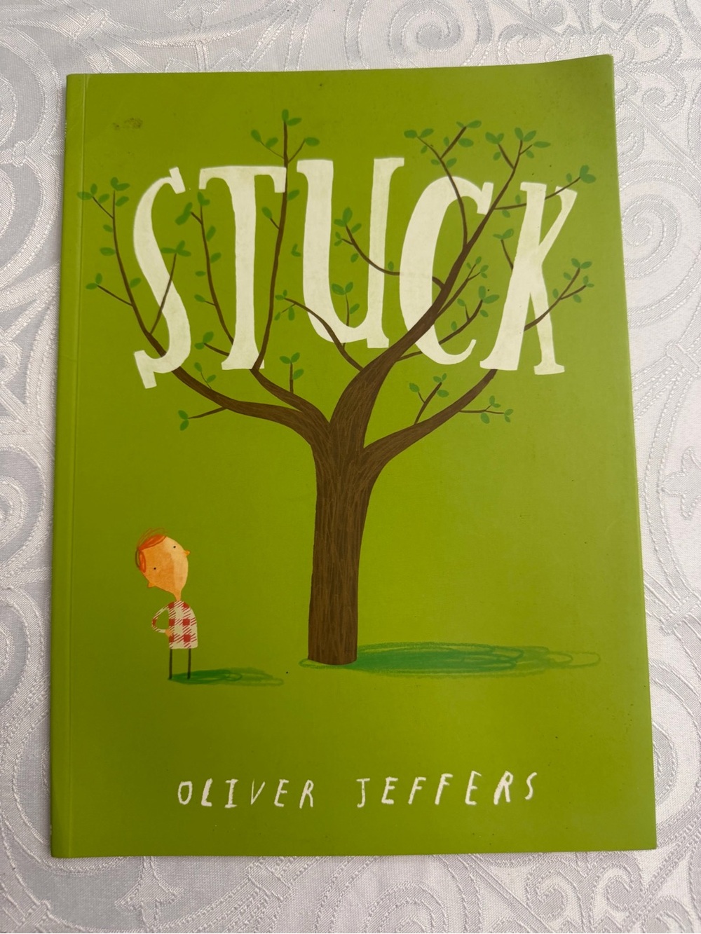 Stuck by Oliver Jeffers - Green Illustrated Softcover Child Picture Book Kite